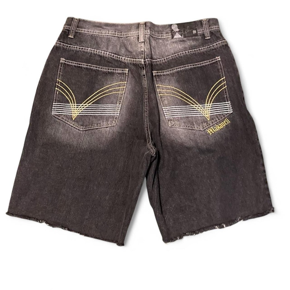 Makaveli black cutoff jean shorts vintage 90s/y2k‎ embroidered Tupac 35/11